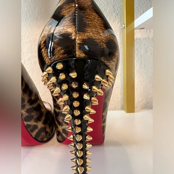 Christian Louboutin Brown/Beige Leopard Print Spikes Platform Pump - Picture 6 of 10